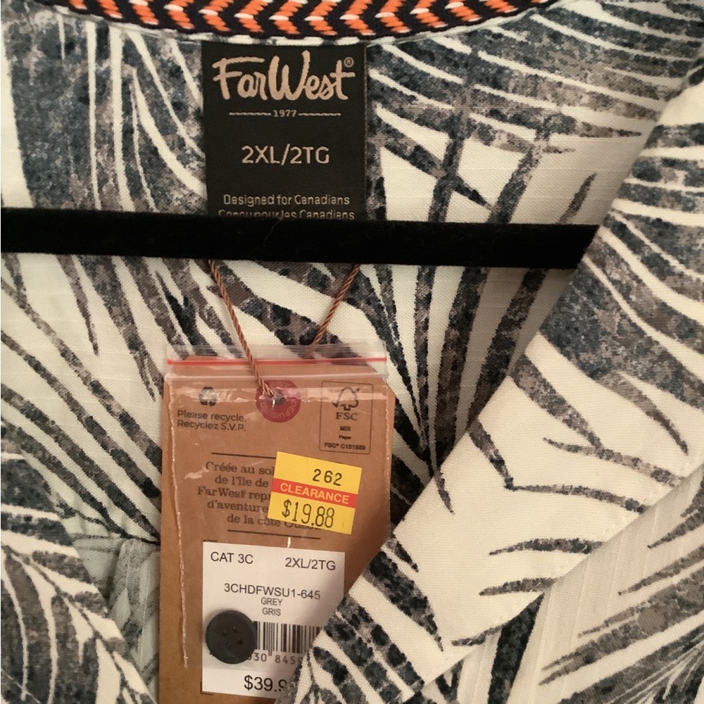 🍉Far West button down shirt, cropped, 2X NWT, palm all over print Plus Size - Picture 4 of 7